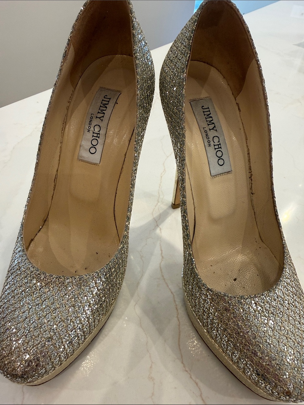 Jimmy Choo Silver Glitter Pointed Toe Pumps
